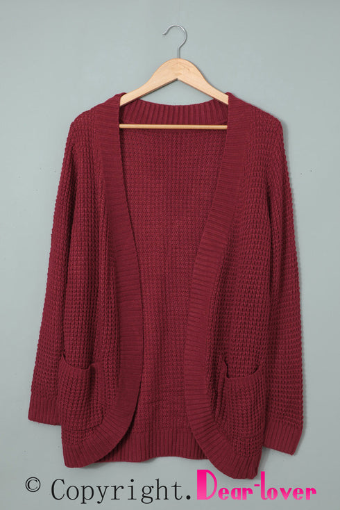 Pocket Knitted Solid Color Cardigan